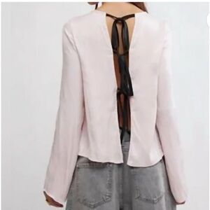 Free People Pink Arabella Tie Back Satin Blouse